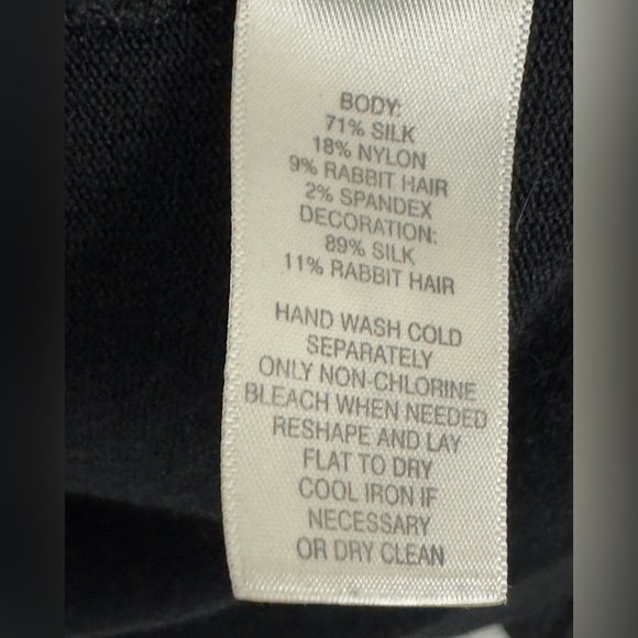 WH/BM Black Tunic Length Open Front Cascade Cardigan Silk/Rabbit Hair Mi… - Picture 5 of 6